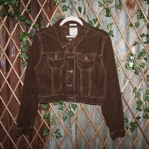 Medium - Vintage Y2K corduroy cropped 00s fem trucker jacket